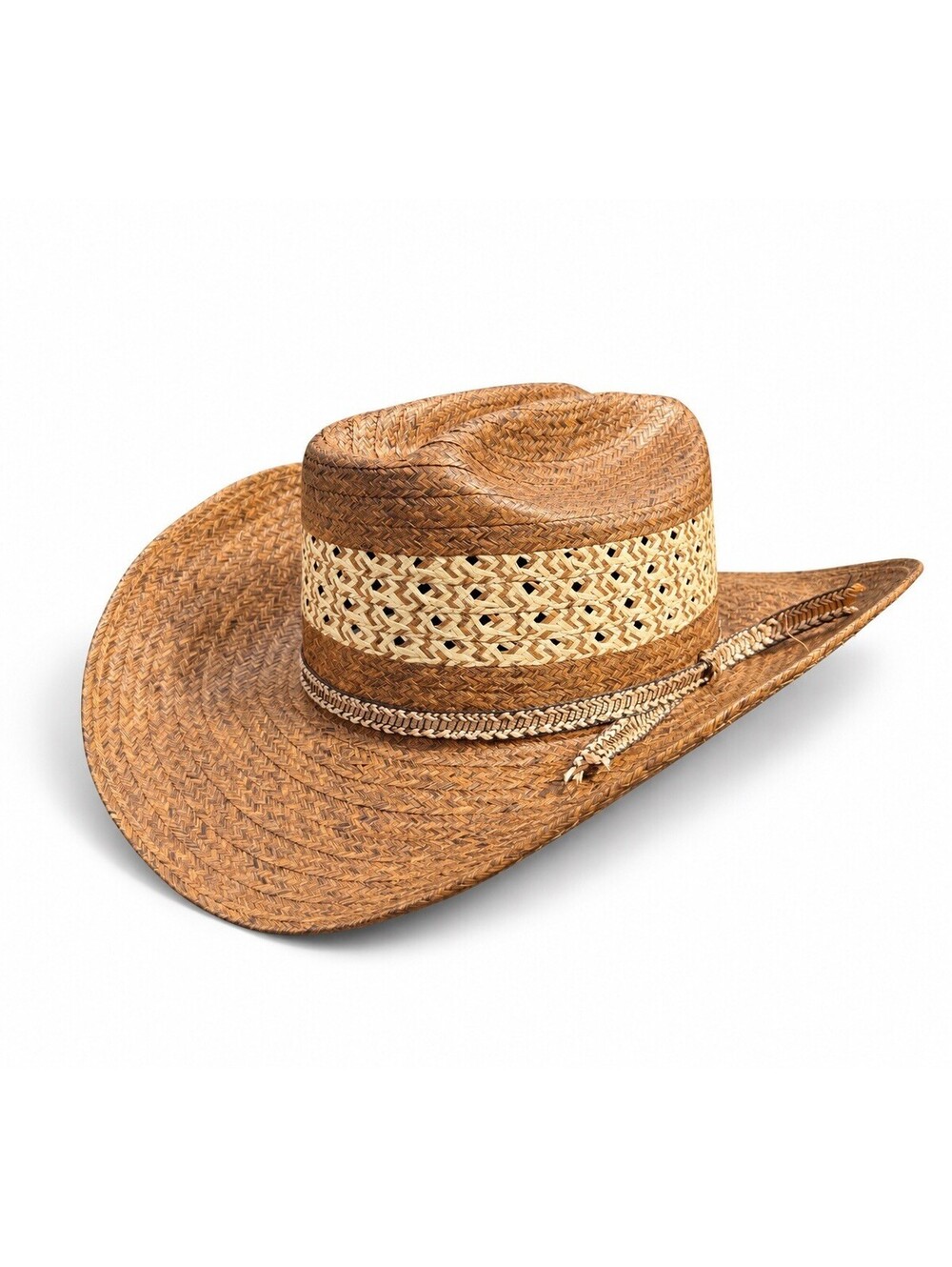 Vintage Corral Weatherproofed Straw Cowboy Hat Size 7 Brown Woven Western Ranch
